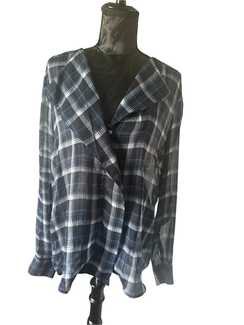 Philosophy Republic Clothing Womens XL Navy Plaid Button Shirt Sheer Lightweight